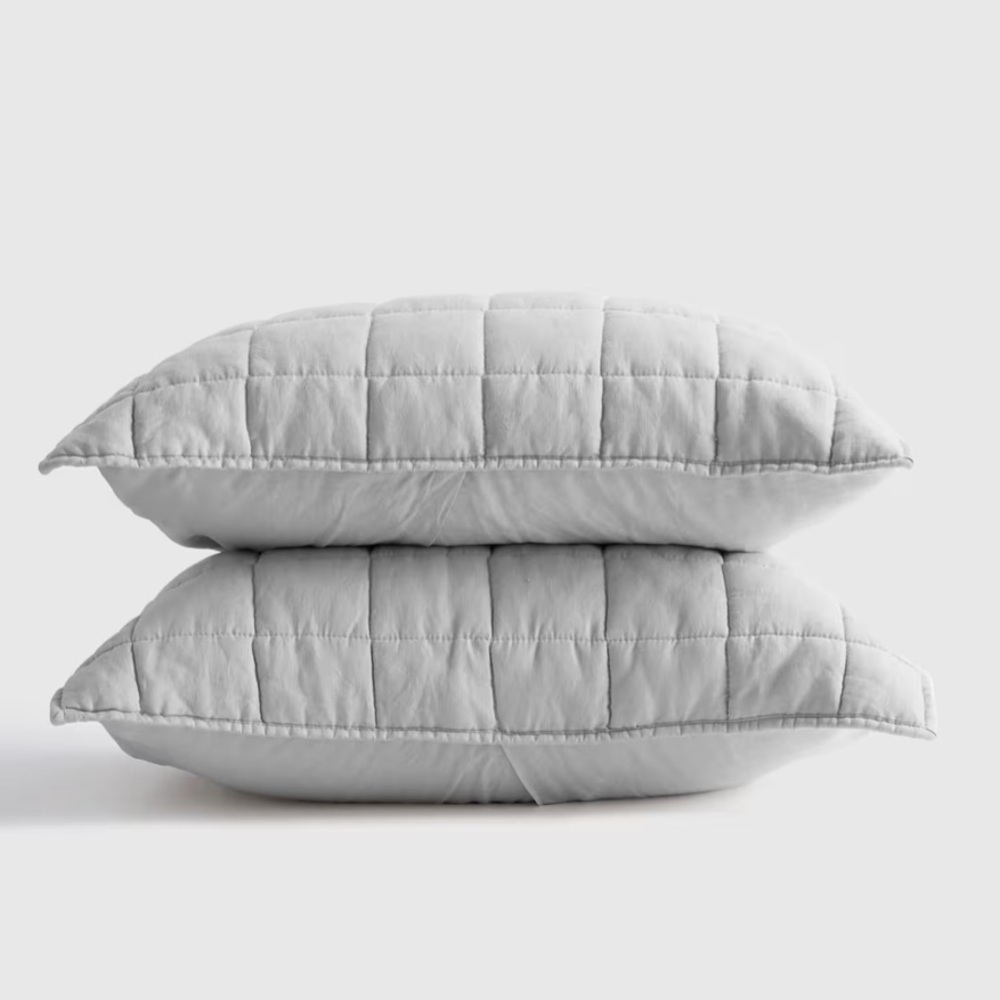 NWOT QUINCE European Linen Box Quilted Sham King Light Grey 8838